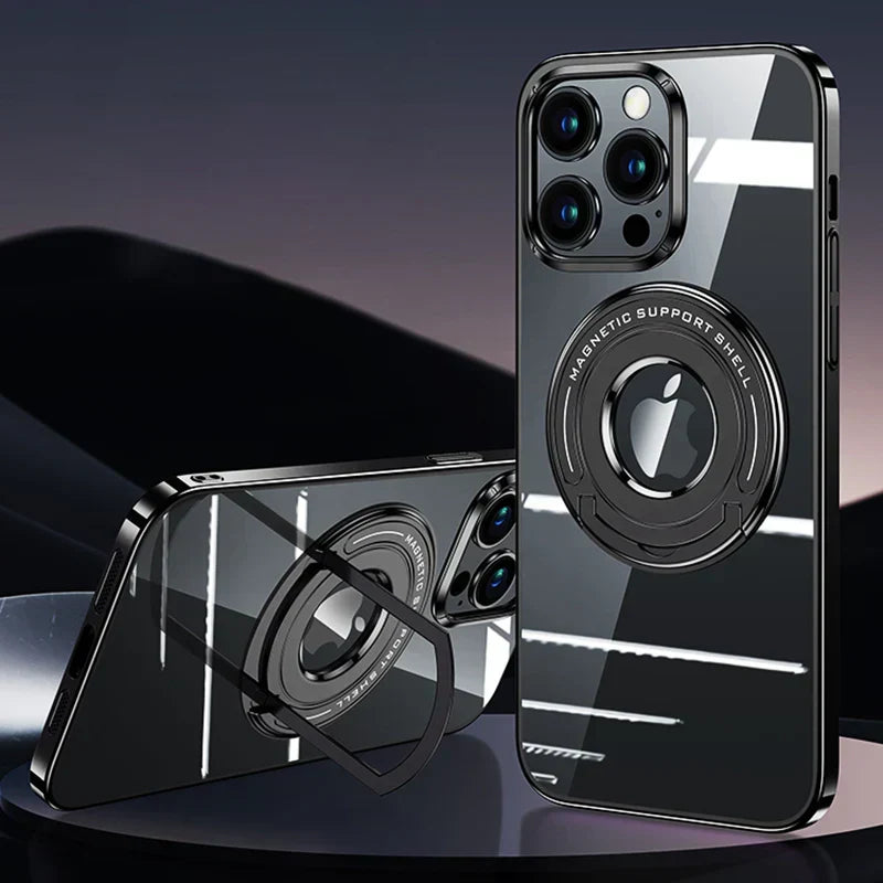 Transparent iPhone case with folding magnetic stand