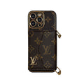 Brown leather iPhone wallet case with strap