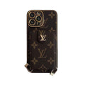 Leather iPhone case with card wallet and strap