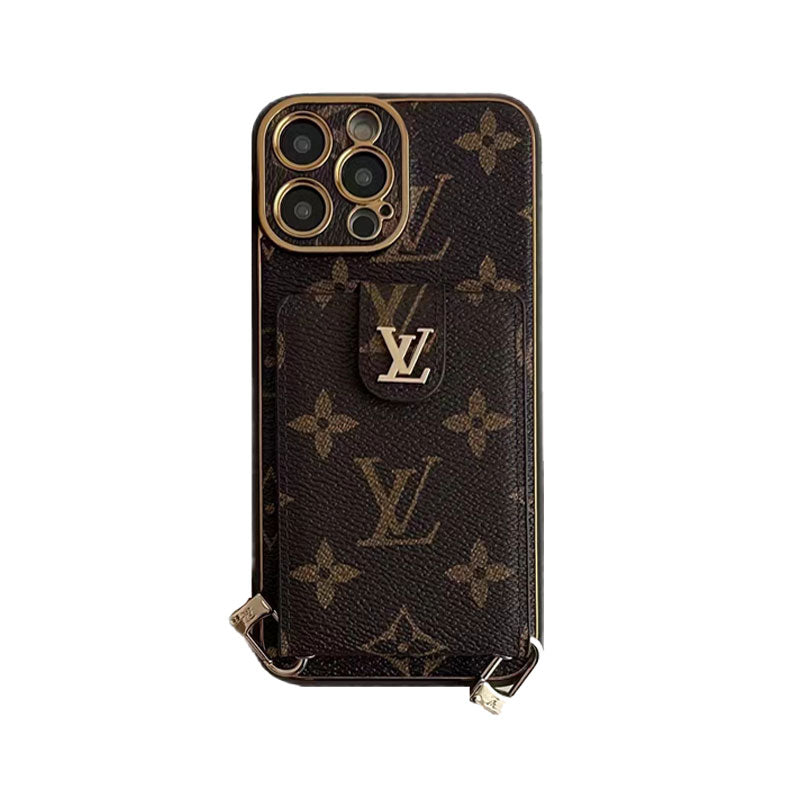 Leather iPhone case with card wallet and strap