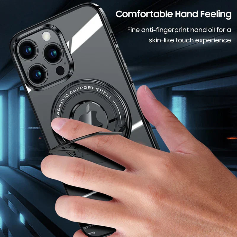 Transparent iPhone case with folding magnetic stand