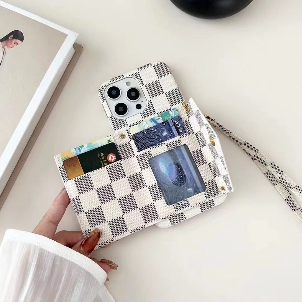 Louis Vuitton-inspired monogram wallet phone case with zip pocket