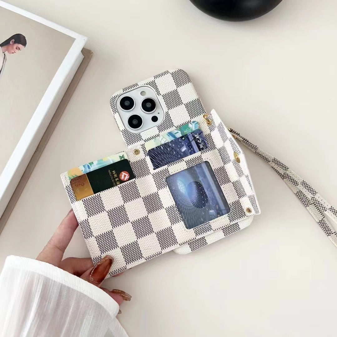 Louis Vuitton-inspired monogram wallet phone case with zip pocket