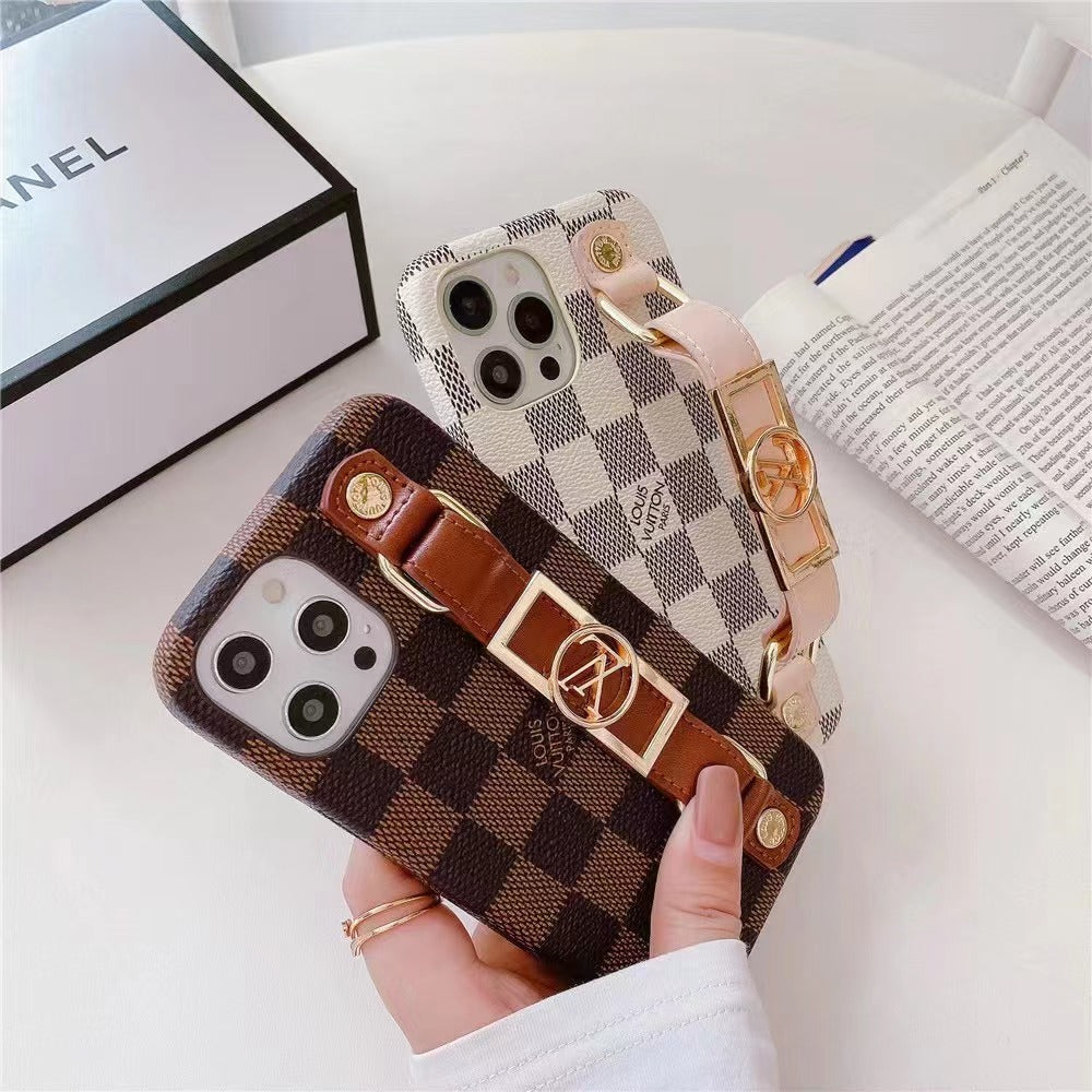 Louis Vuitton-inspired leather wrist band iPhone case