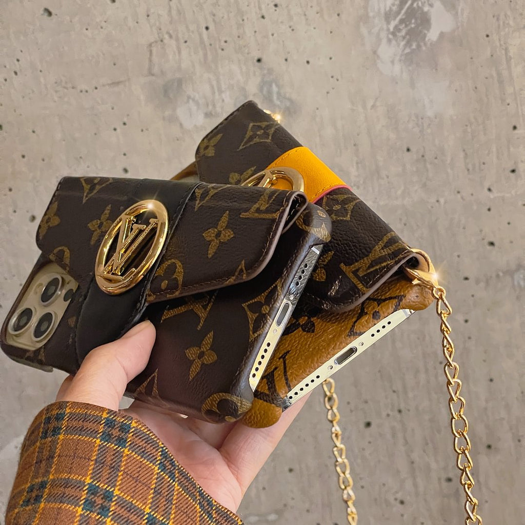 Louis Vuitton-inspired iPhone case with card holder and chain