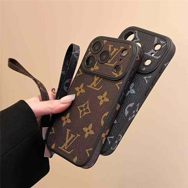 Louis Vuitton-inspired phone monogram case with strap for iPhone 17 / 16 / 15 / 14