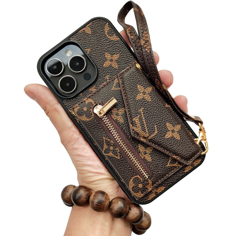 Louis Vuitton-inspired monogram wallet phone case with zip pocket