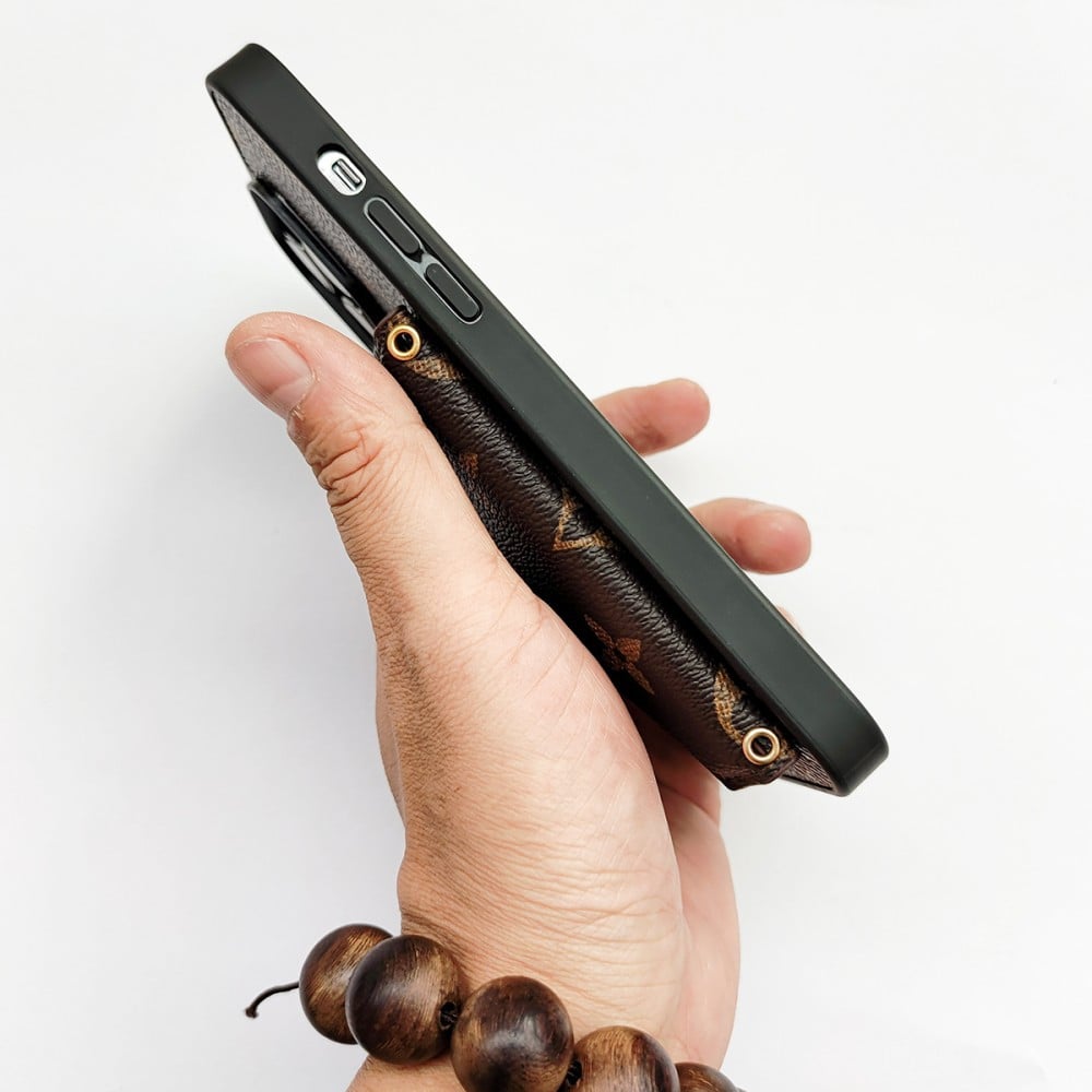 Louis Vuitton-inspired monogram wallet phone case with zip pocket