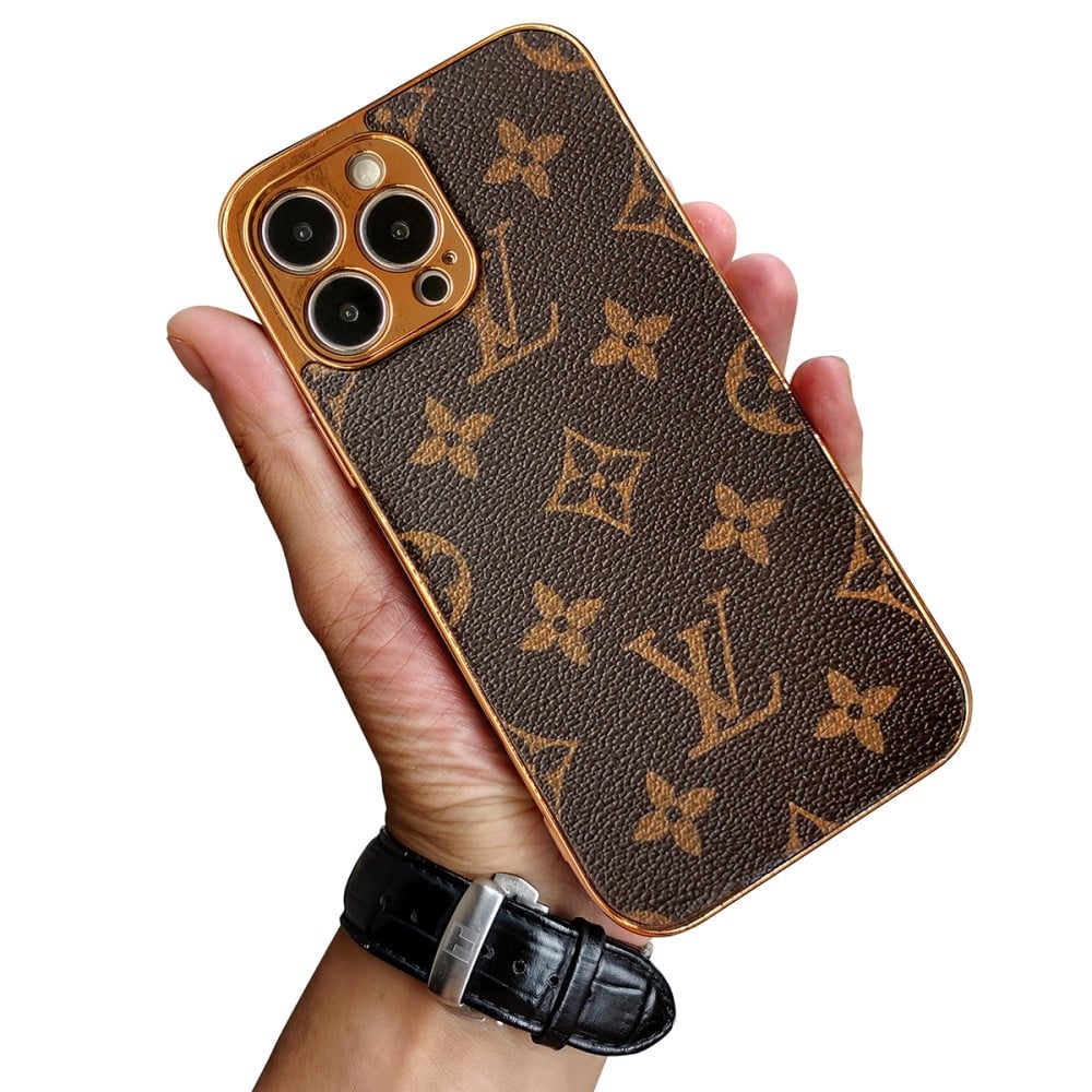 Louis Vuitton-inspired iPhone case with golden border