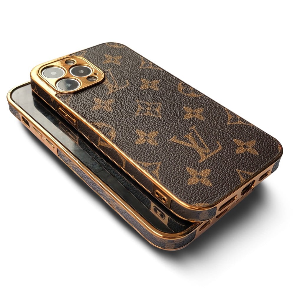 Louis Vuitton-inspired iPhone case with golden border