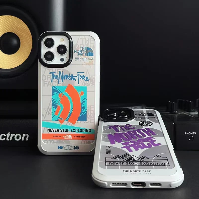 The North Face-inspired graphic print iPhone case with contrast camera frame