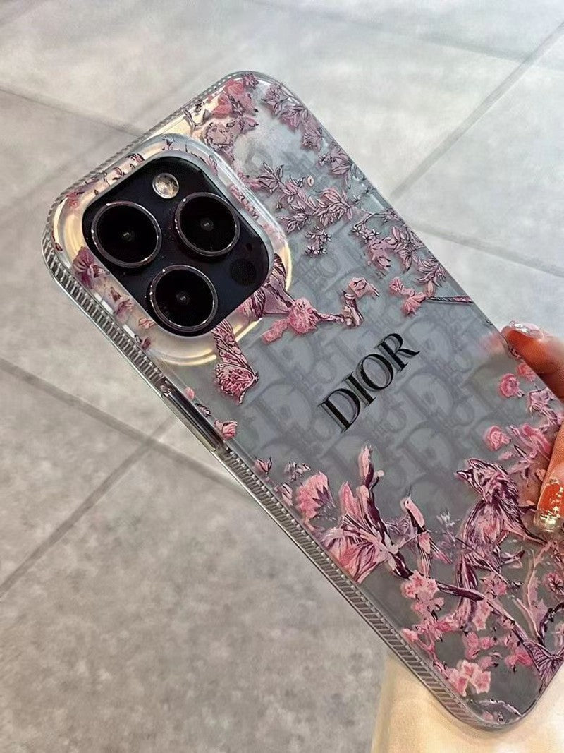 Dior-inspired botanical print case for iPhone 14 Pro
