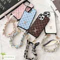 Louis Vuitton-inspired monogram phone case with beaded strap