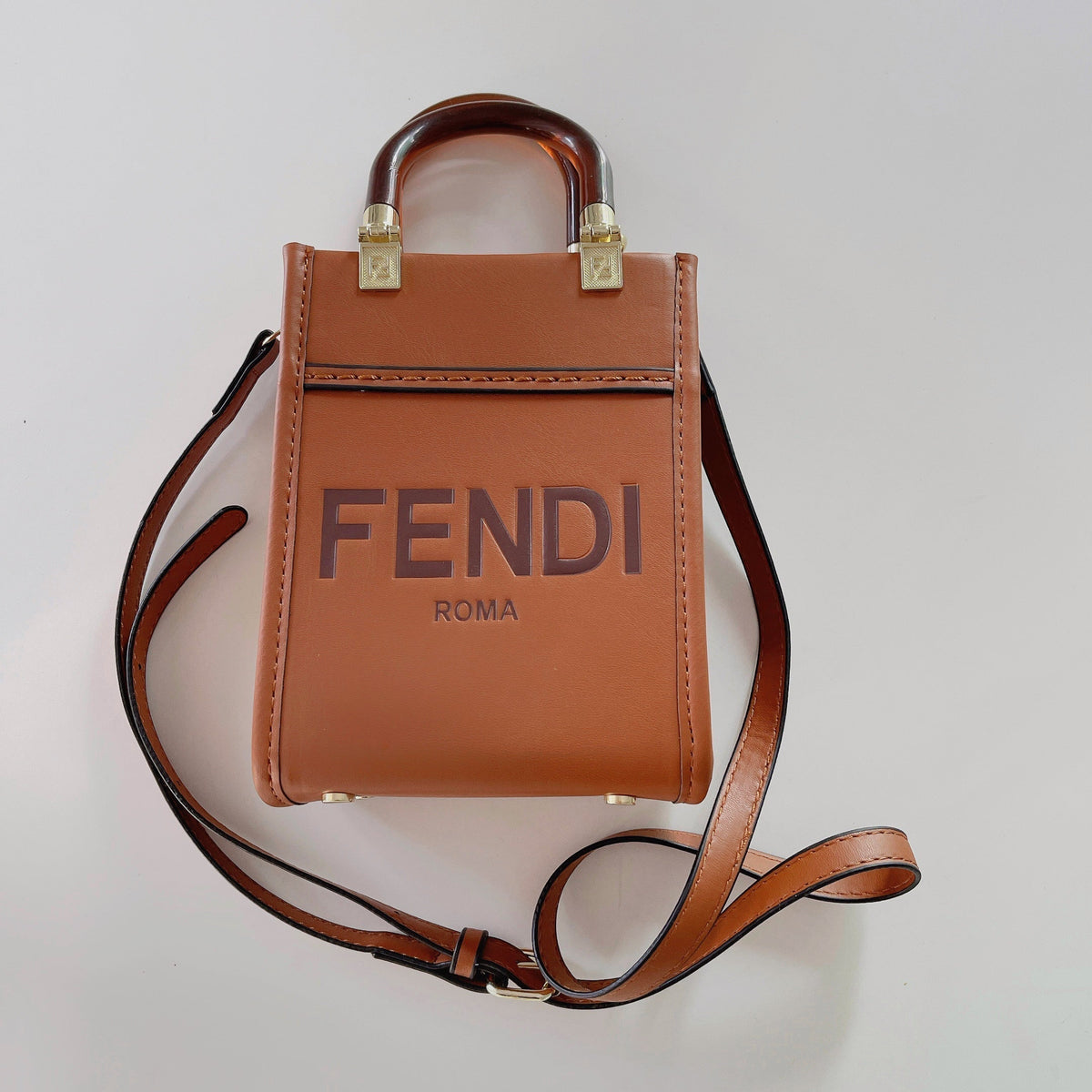 Fendi-inspired structured mini tote bag with crossbody strap