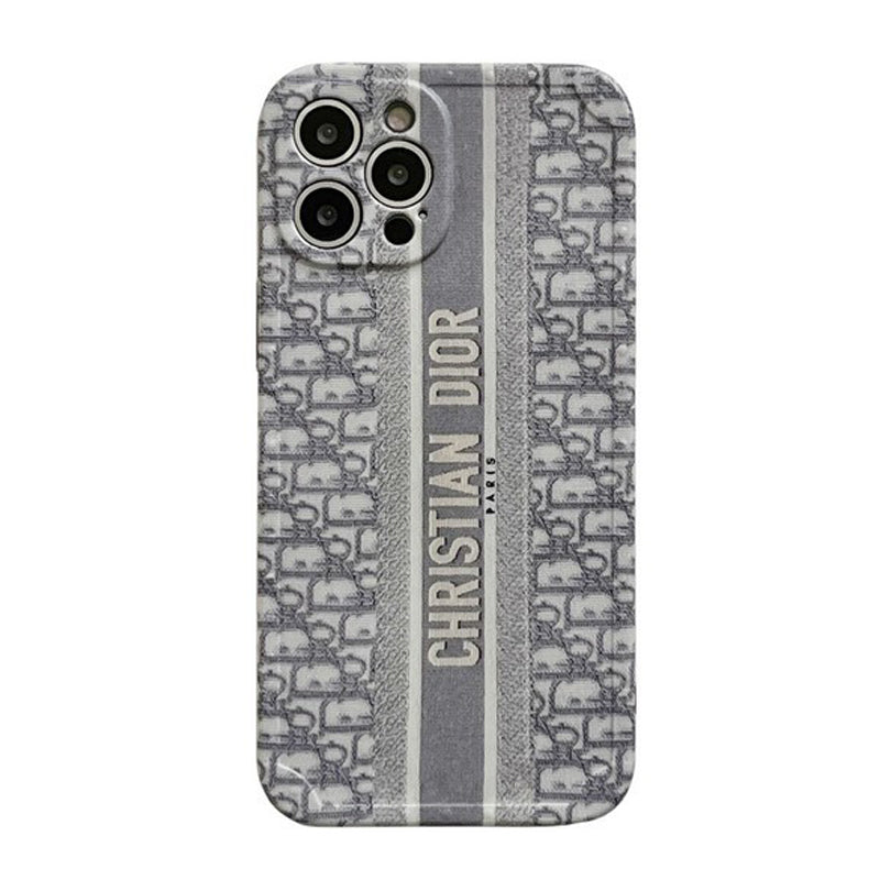 Dior-inspired patterned iPhone case with chain accent
