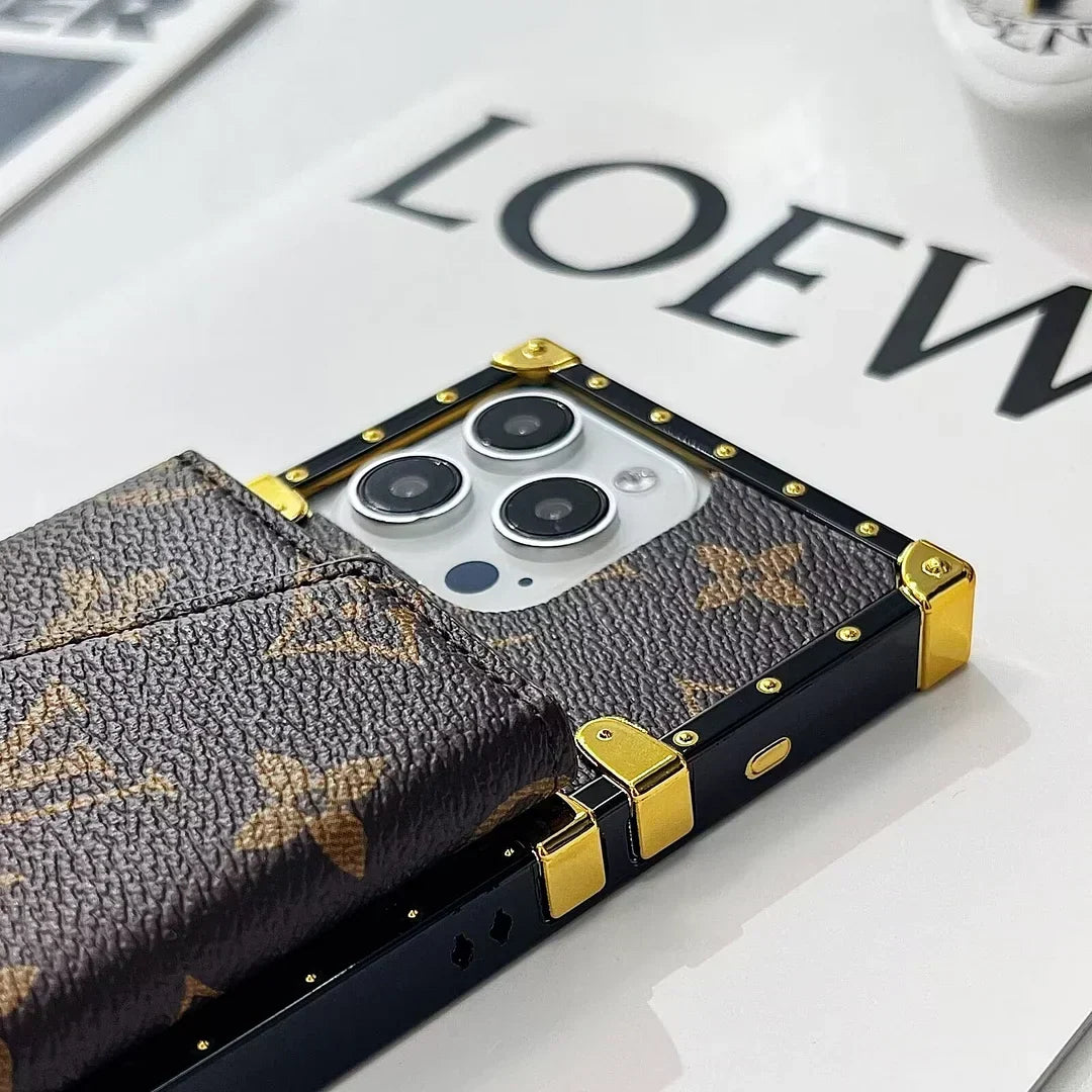 Louis Vuitton-inspired iPhone case with wallet card holder