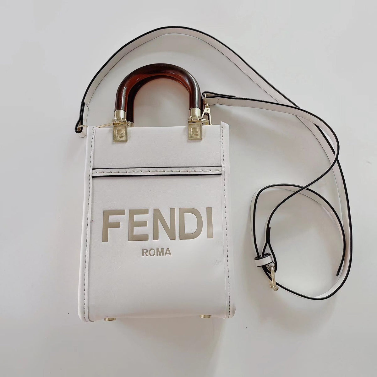 Fendi-inspired structured mini tote bag with crossbody strap
