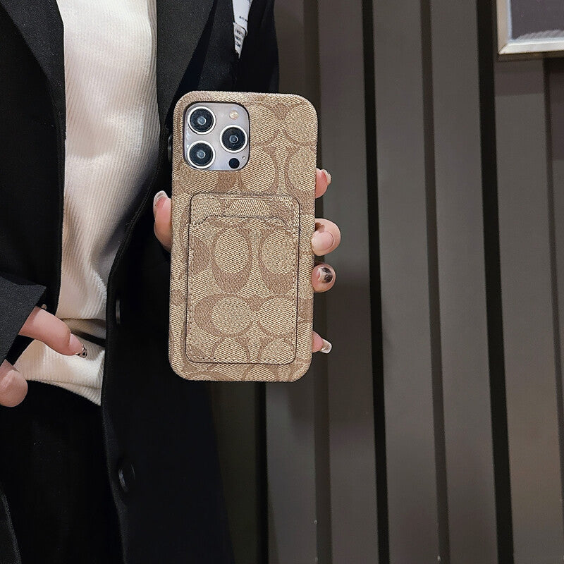 Coach-inspired white classic iPhone case with card holder
