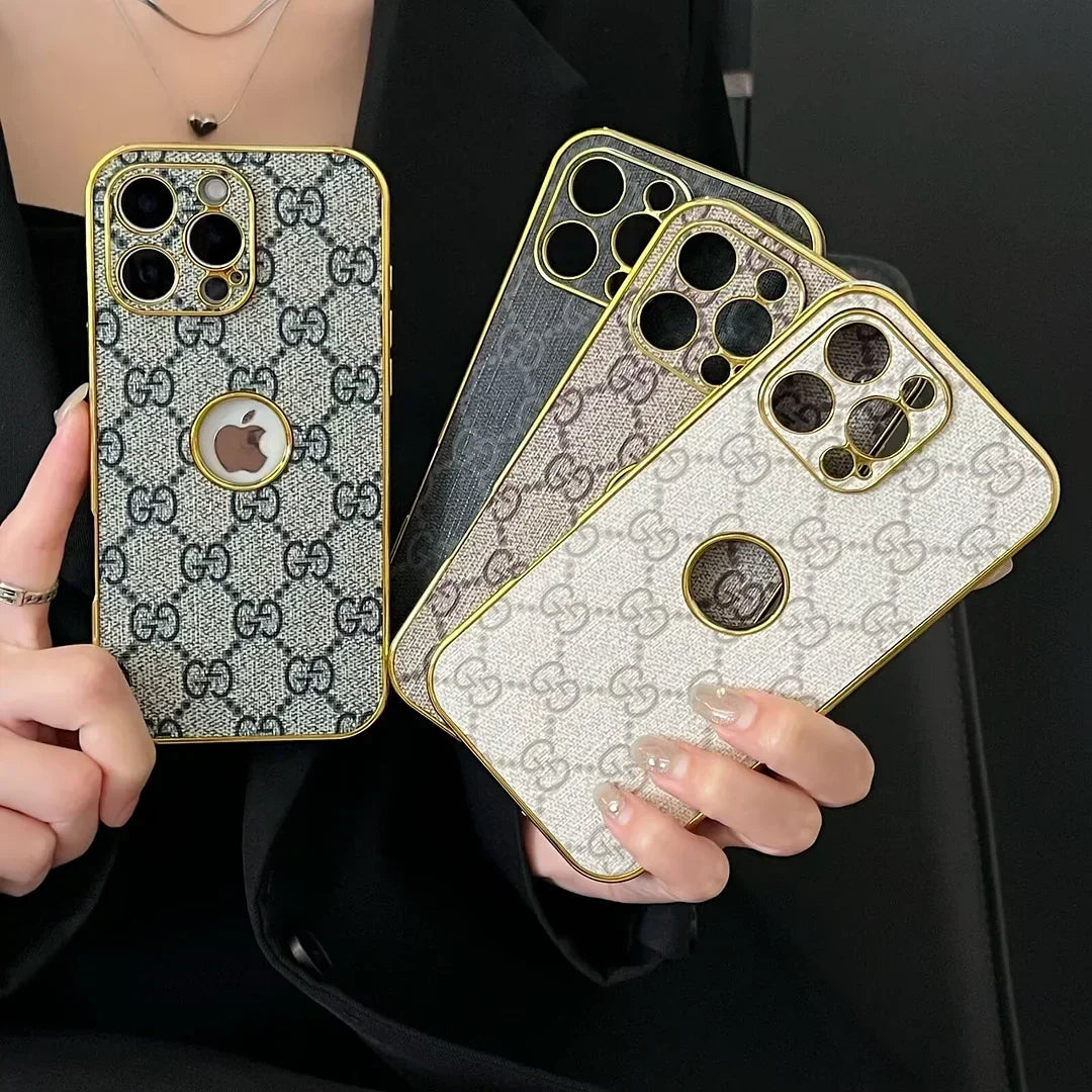 Gucci-inspired monogram iPhone case with circular back cutout