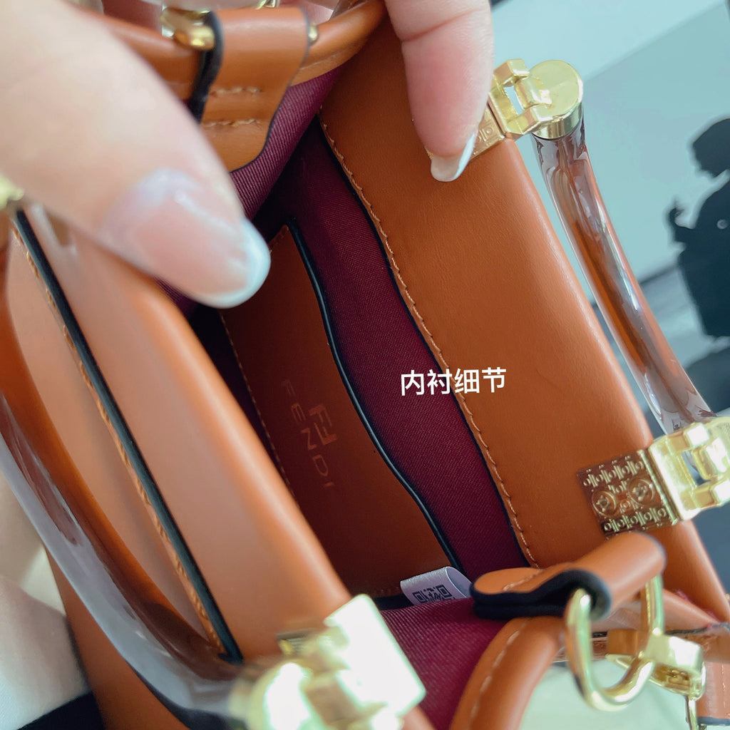 Fendi-inspired structured mini tote bag with crossbody strap