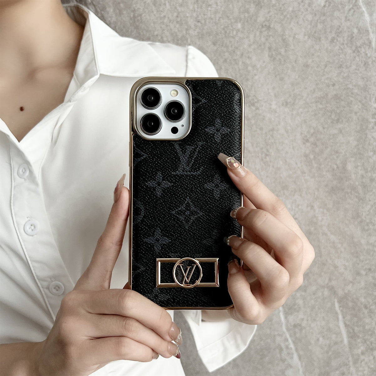 Louis Vuitton-inspired monogram canvas leather iPhone case