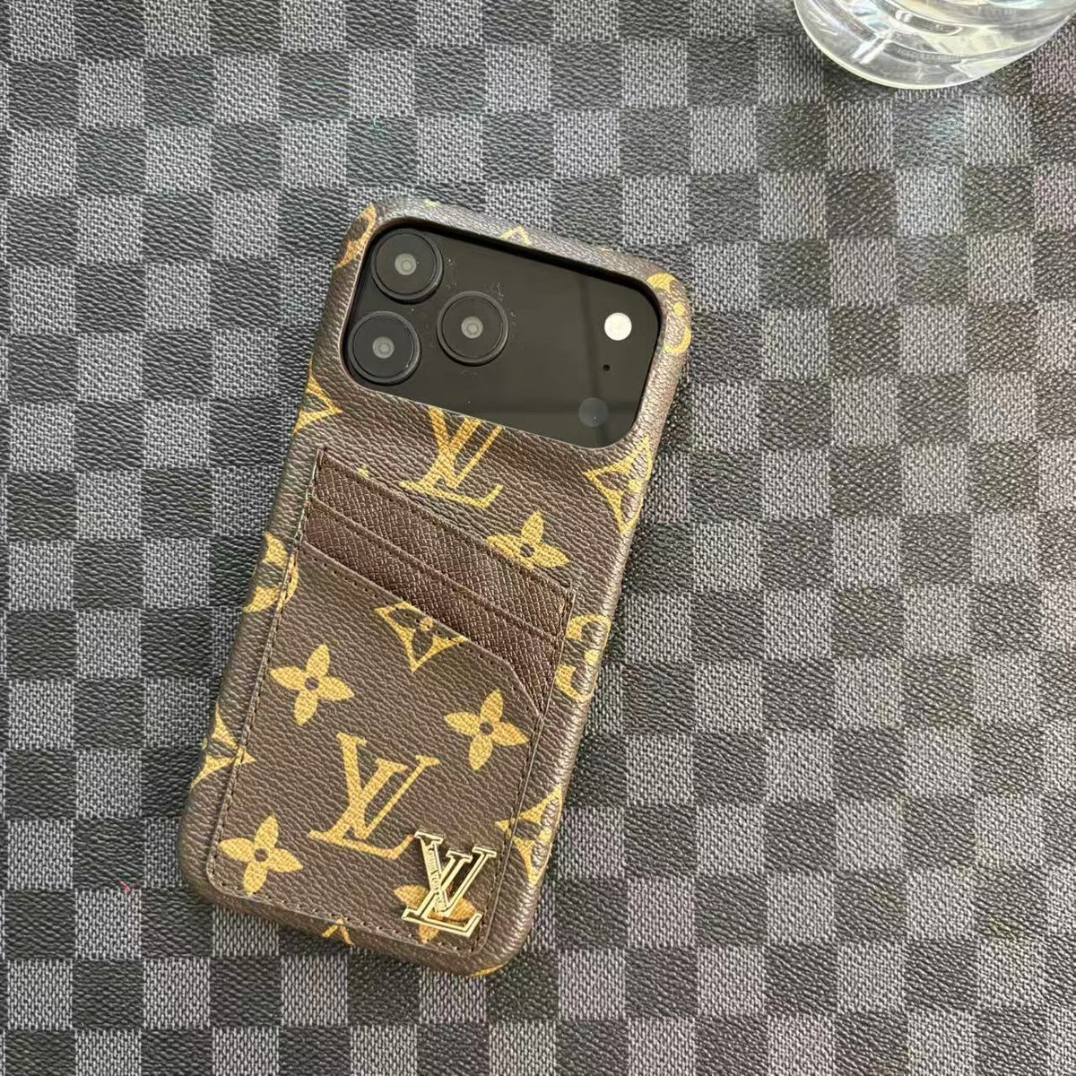Leather card slot case for iPhone 17 / 16 / 15 / 14, brown big logo