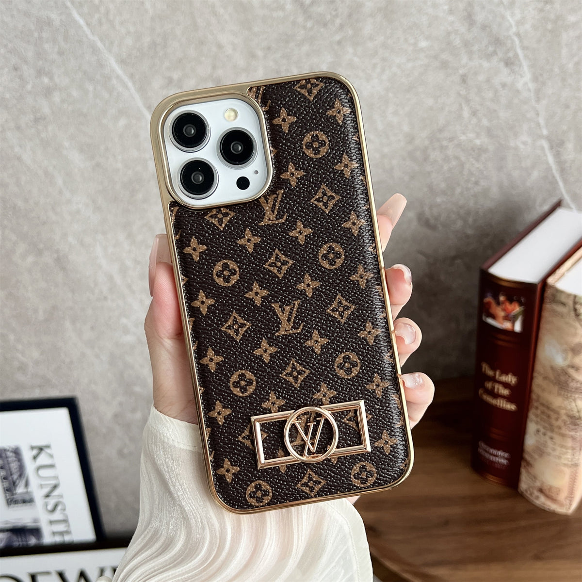 Louis Vuitton-inspired monogram canvas leather iPhone case