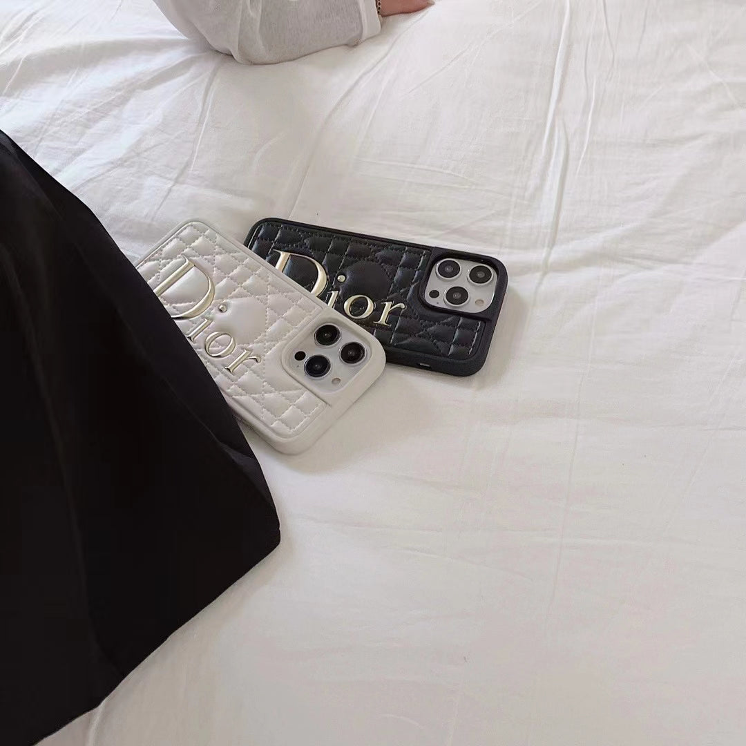 Dior-inspired quilted iPhone case with oversized letter detail
