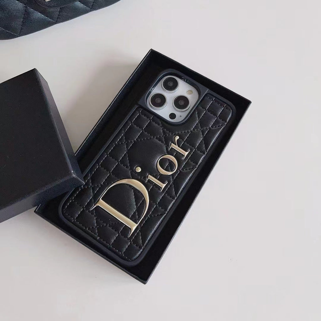 Dior-inspired quilted iPhone case with oversized letter detail