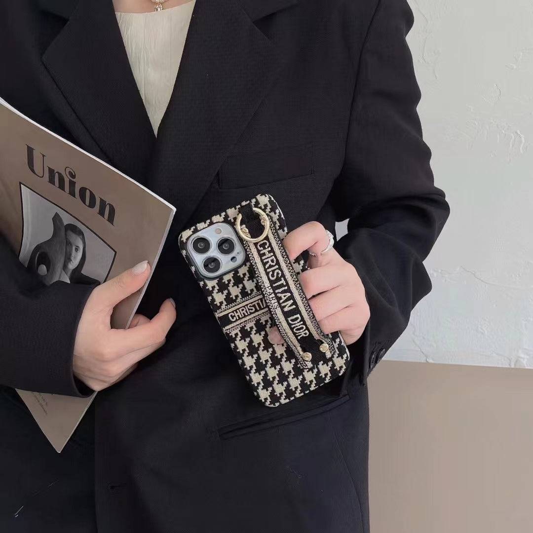 Dior-inspired phone case with hand strap for iPhone