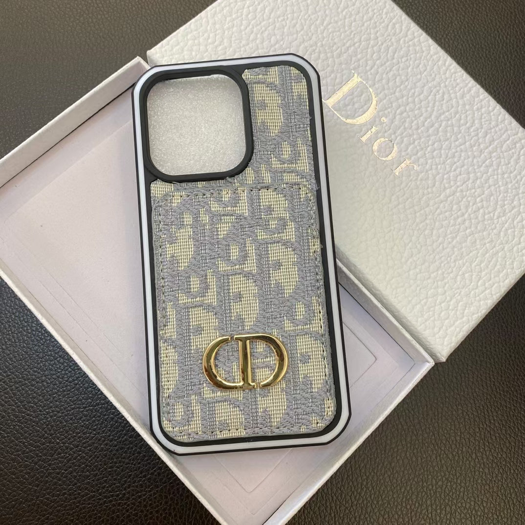 Dior-inspired chic lady iPhone case with card holder
