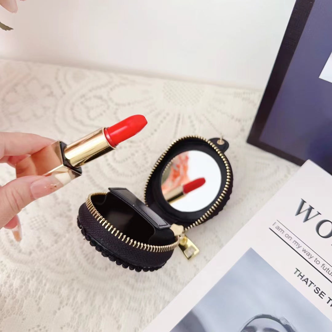 Chanel-inspired round pearl-trim AirPods case