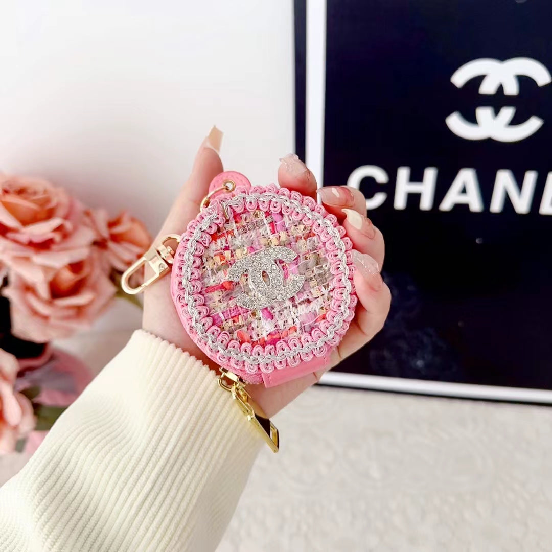 Chanel-inspired round pearl-trim AirPods case
