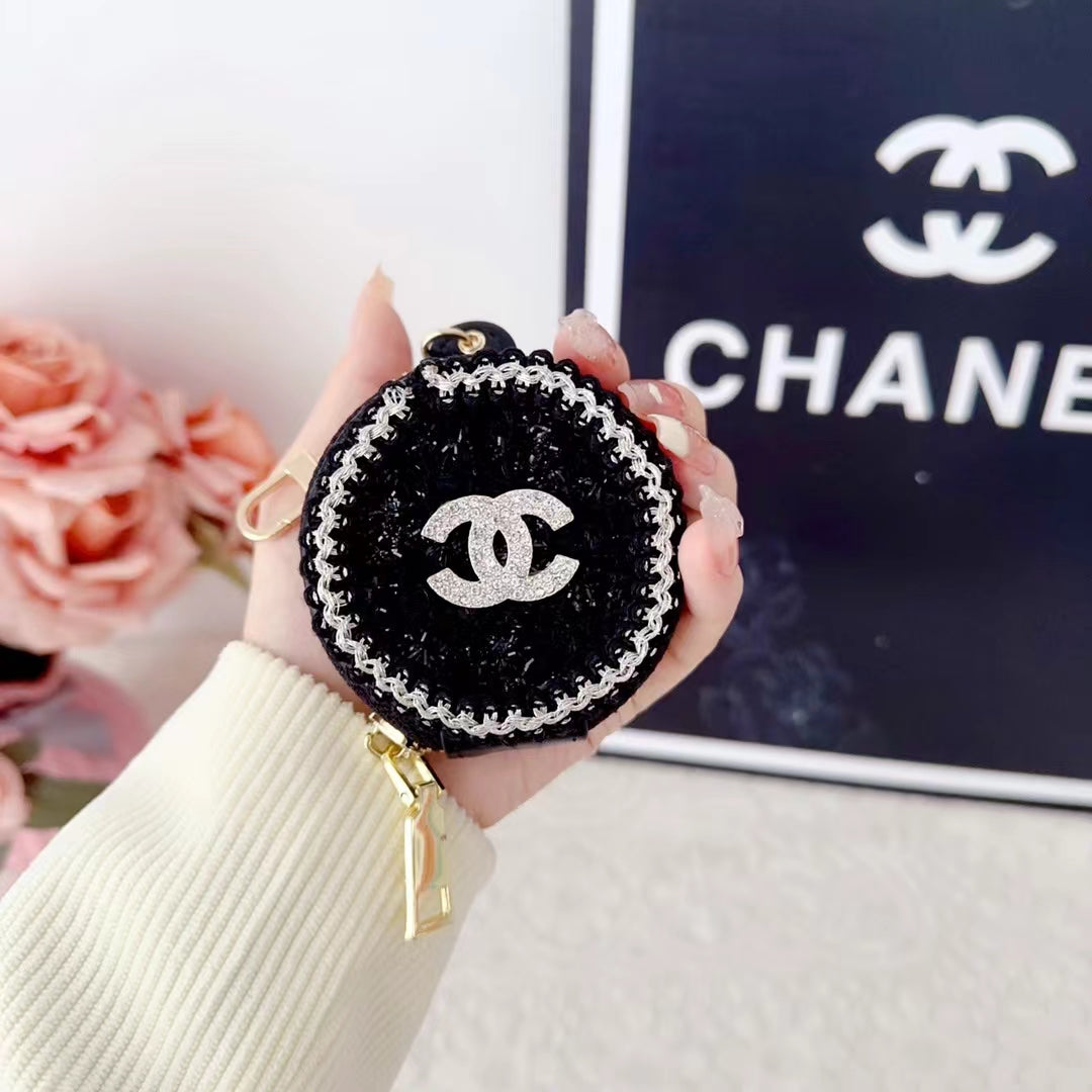 Chanel-inspired round pearl-trim AirPods case