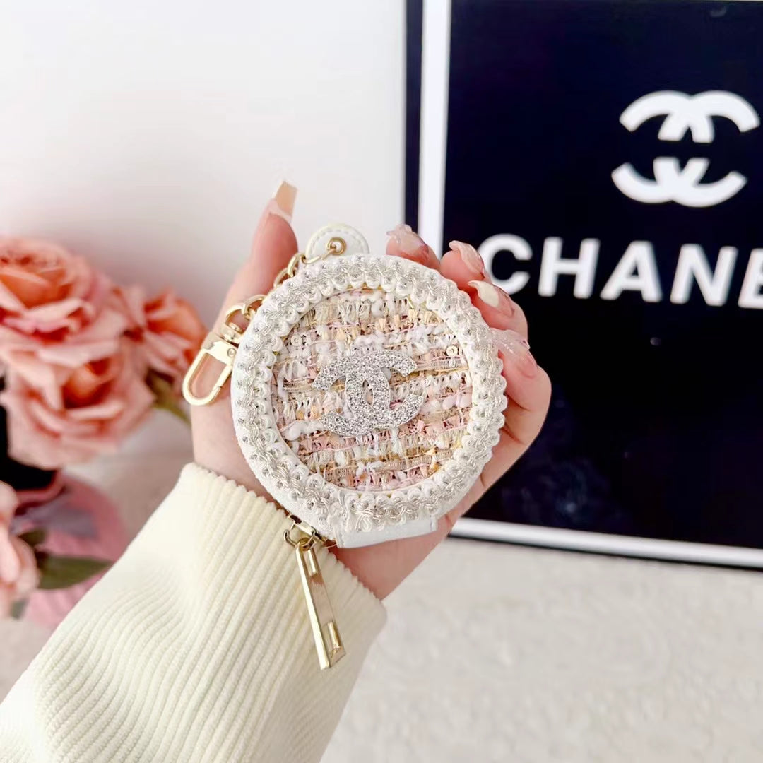 Chanel-inspired round pearl-trim AirPods case