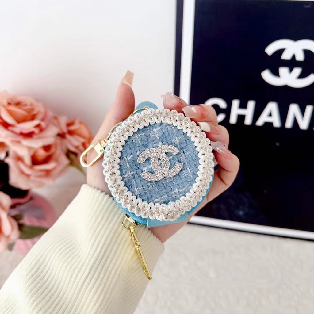 Chanel-inspired round pearl-trim AirPods case