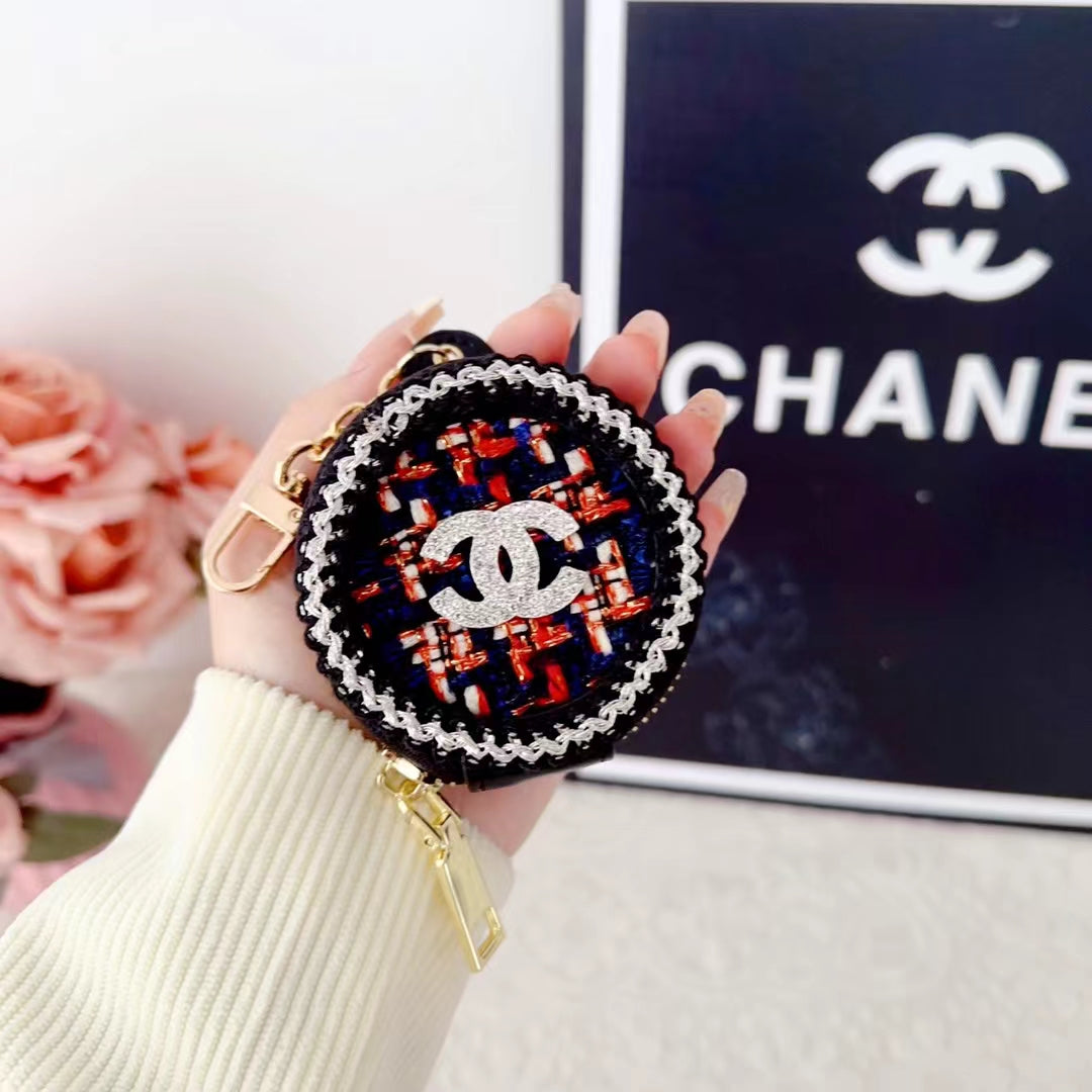 Chanel-inspired round pearl-trim AirPods case