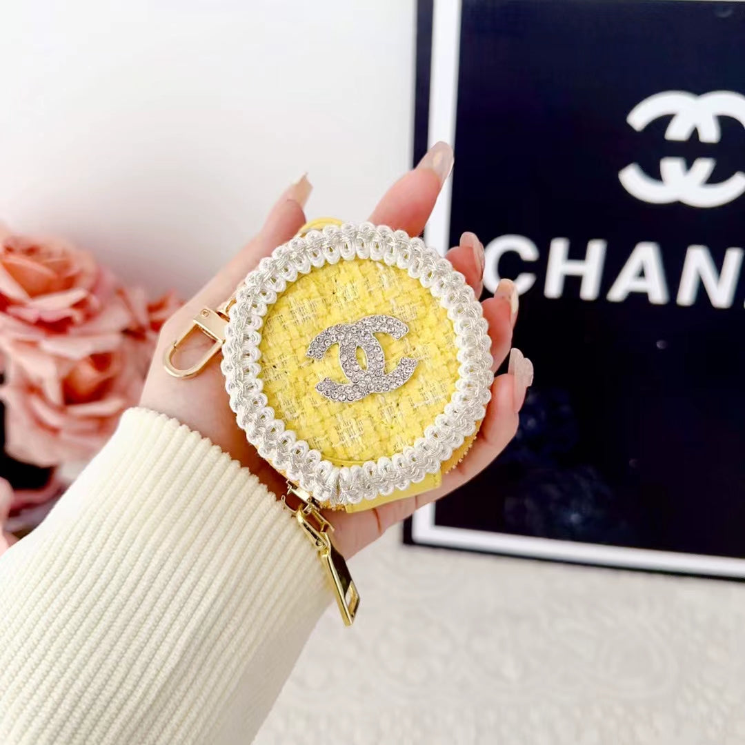 Chanel-inspired round pearl-trim AirPods case