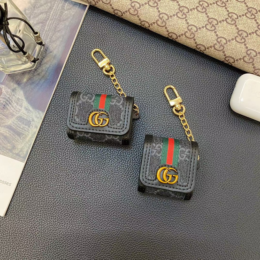 Gucci-inspired monogram AirPods case with chain
