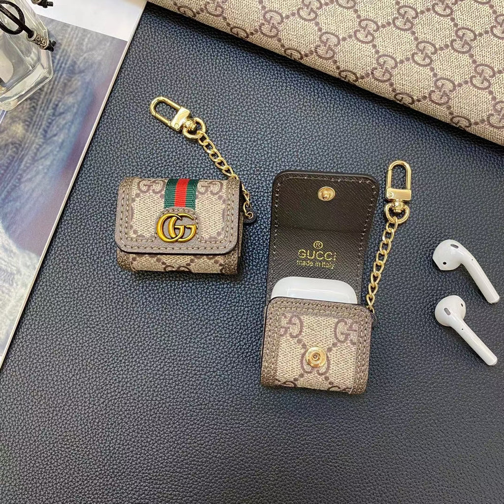 Gucci-inspired monogram AirPods case with chain