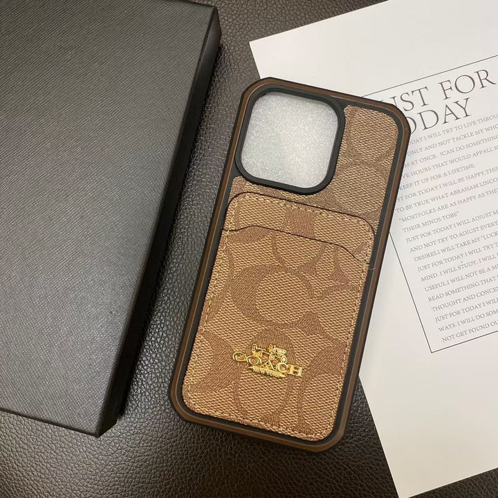Coach-inspired chic iPhone case with card holder, light brown