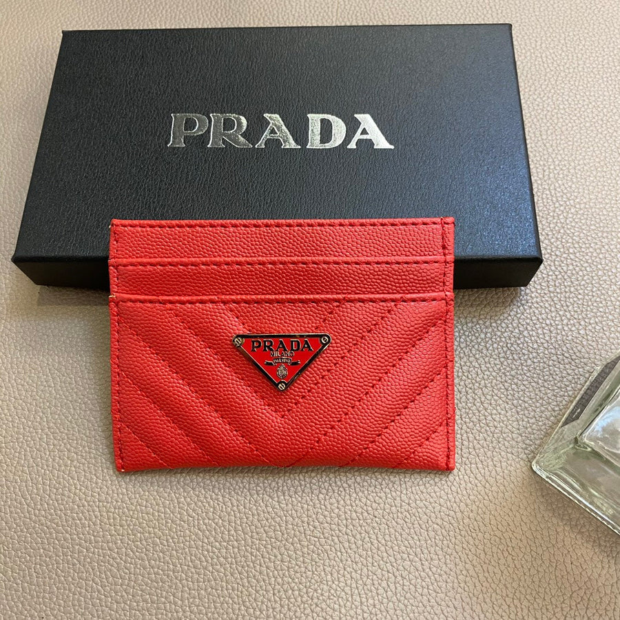 Prada-inspired chevron card wallet with triangle detail