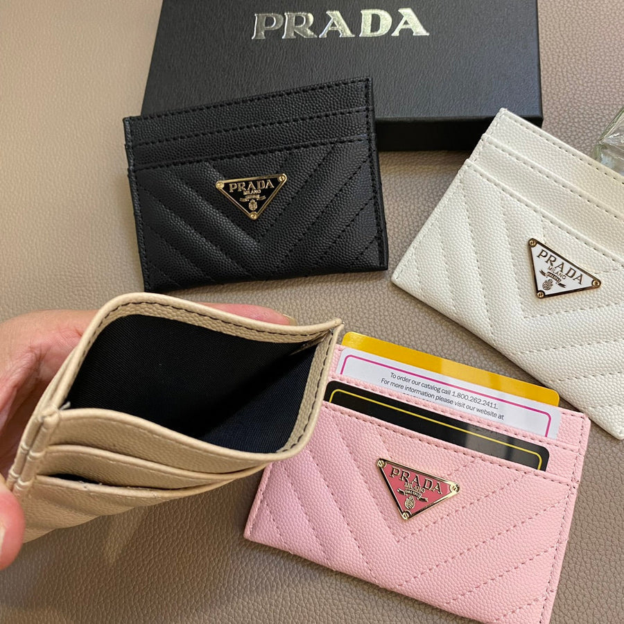 Prada-inspired chevron card wallet with triangle detail