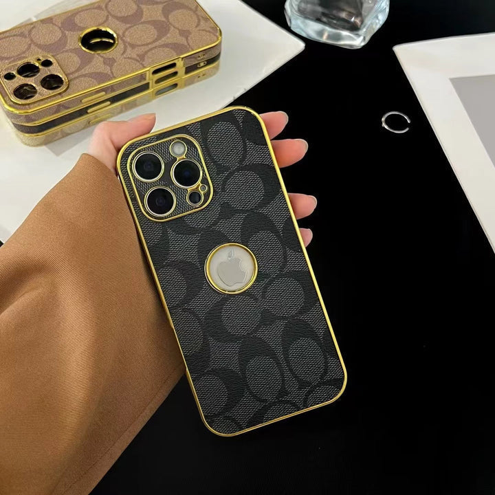Monogram iPhone case with gold trim