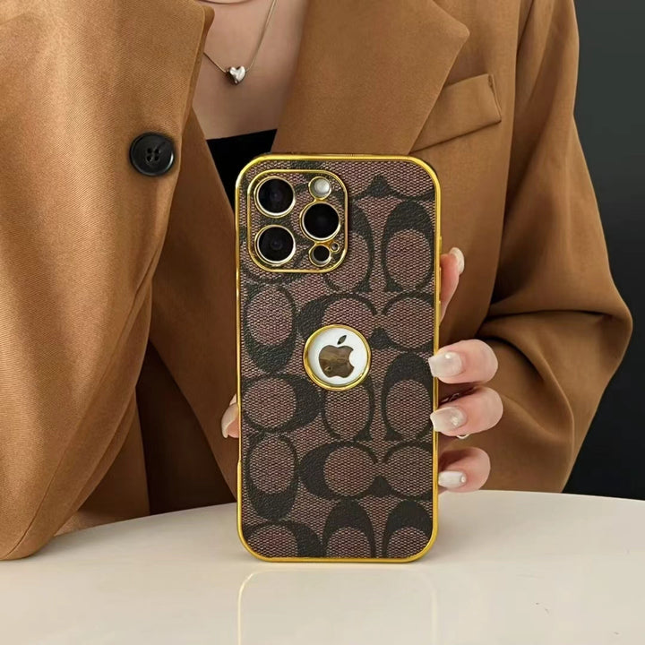 Monogram iPhone case with gold trim