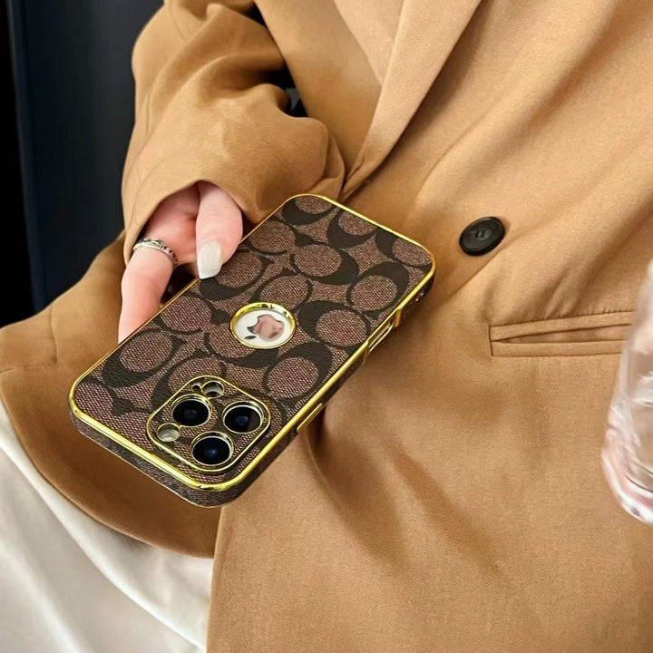 Monogram iPhone case with gold trim