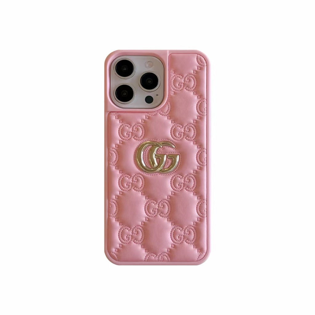 Gucci-inspired quilted iPhone case with metal emblem