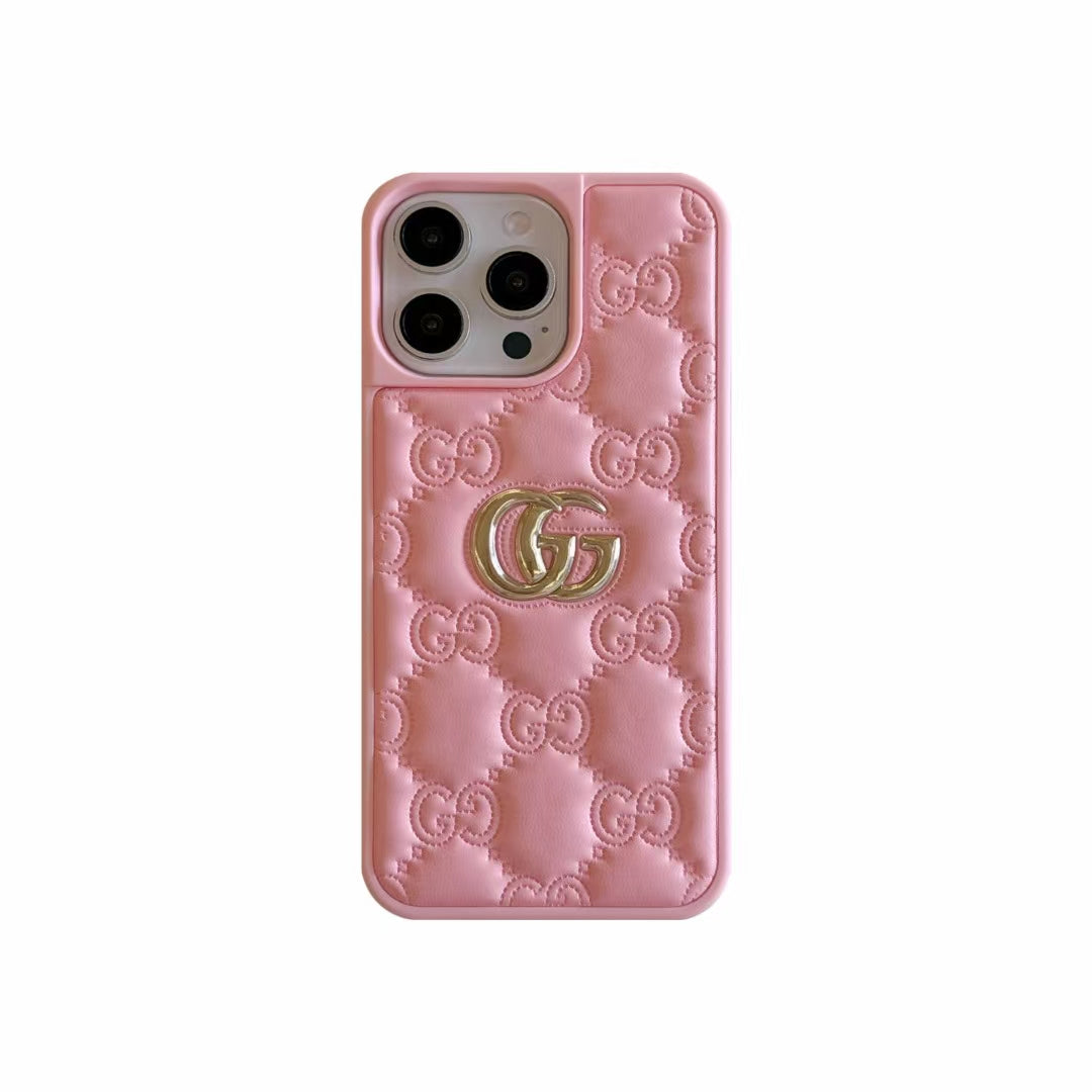Gucci-inspired quilted iPhone case with metal emblem