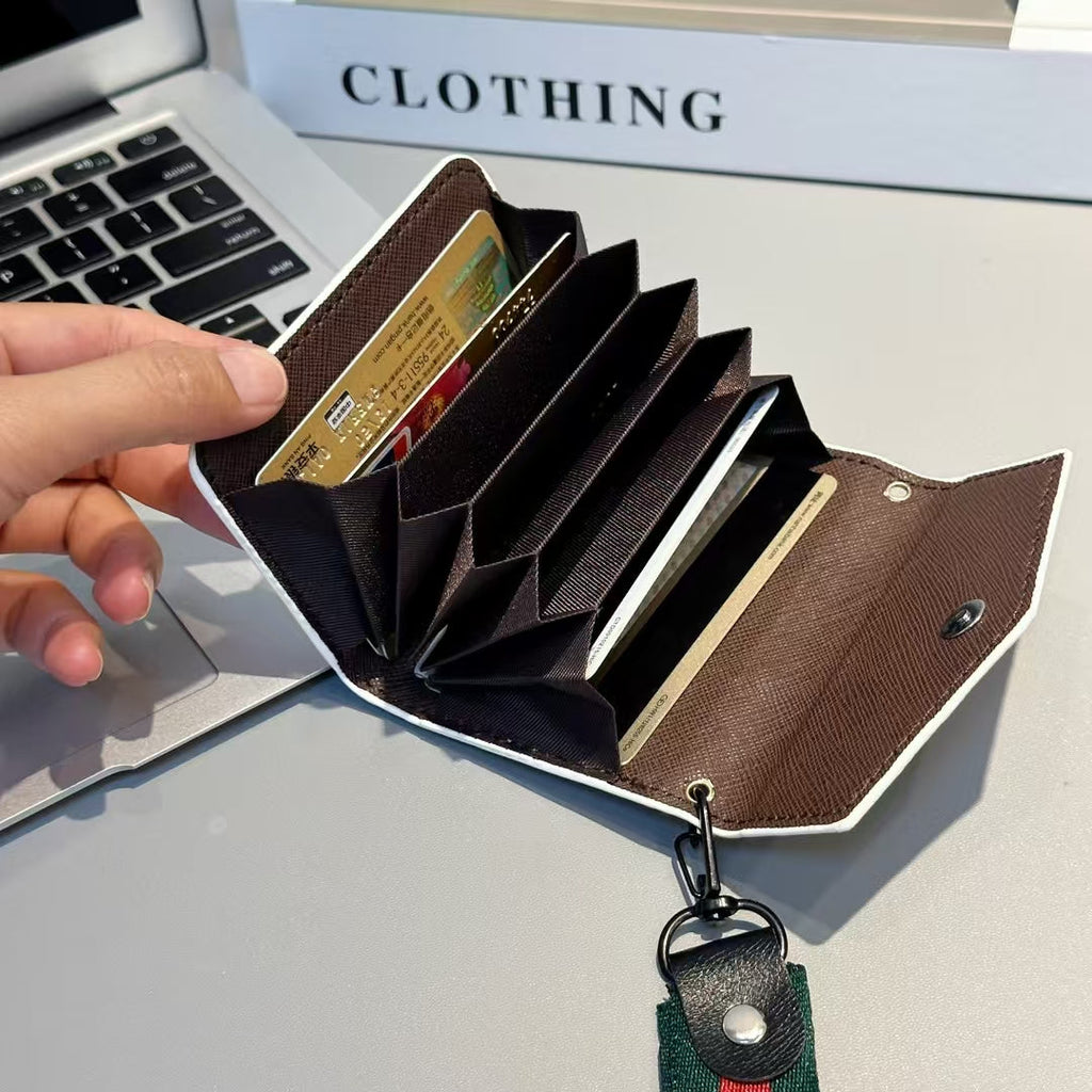 Gucci-inspired bee detail monogram card holder with strap