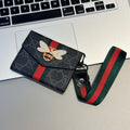 Gucci-inspired bee detail monogram card holder with strap, black